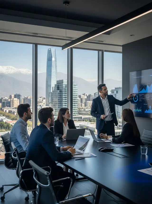 Reunión ejecutivos negocios IA en Chile